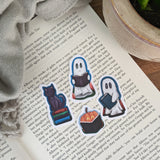 Set of 4 Halloween Stickers - Ghosts, Black Cat, Pumpkin